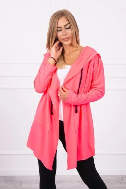 Bluza Narzutka z luźnym kapturem różowy neon  