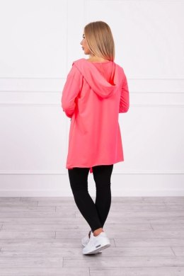 Bluza Narzutka z luźnym kapturem różowy neon  