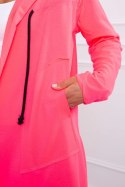 Bluza Narzutka z luźnym kapturem różowy neon  