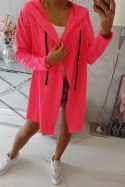 Bluza Narzutka z luźnym kapturem różowy neon  