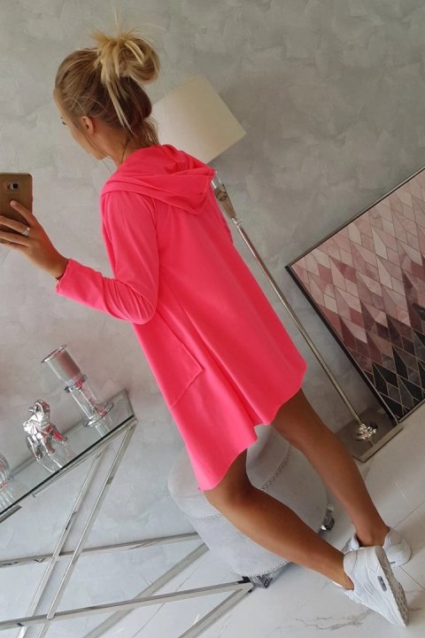 Bluza Narzutka z luźnym kapturem różowy neon Bluza Narzutka z luźnym kapturem różowy neon