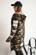Bluza Narzutka z napisami khaki+beżowy  