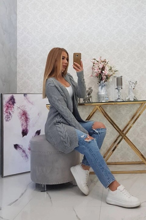 Sweter Kardigan splot warkocz szary Sweter Kardigan splot warkocz szary