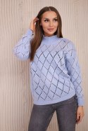 Sweter z półgolfem i wzorem w romby niebieski  