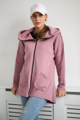 Bluza ocieplana z dłuższym tyłem i kieszeniami ciemno różowa  