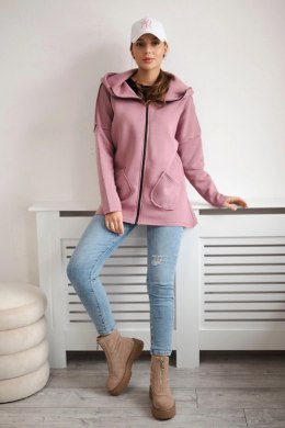Bluza ocieplana z dłuższym tyłem i kieszeniami ciemno różowa  