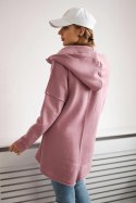 Bluza ocieplana z dłuższym tyłem i kieszeniami ciemno różowa  
