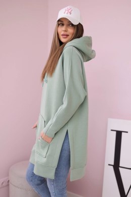 Bluza ocieplana z rozcięciami na bokach ciemno miętowa  