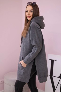 Bluza ocieplana z rozcięciami na bokach grafitowa  