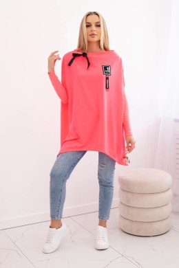 Bluza oversize z asymetrycznymi bokami różowy neon  