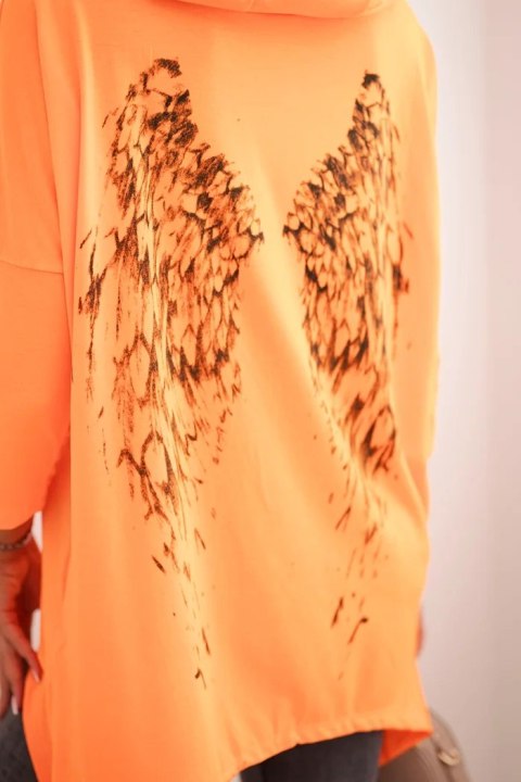 Bluza z nadrukiem skrzydeł pomarańczowy neon Bluza z nadrukiem skrzydeł pomarańczowy neon