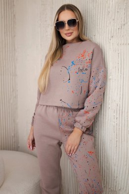 Komplet ocieplany z kolorowym nadrukiem cappuccino  