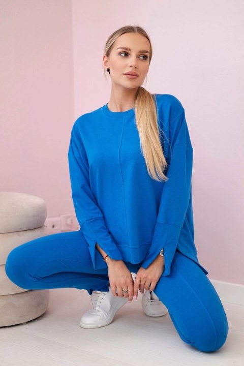Komplet z bluzką oversize chabrowy  
