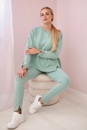 Komplet z bluzką oversize ciemny miętowy  