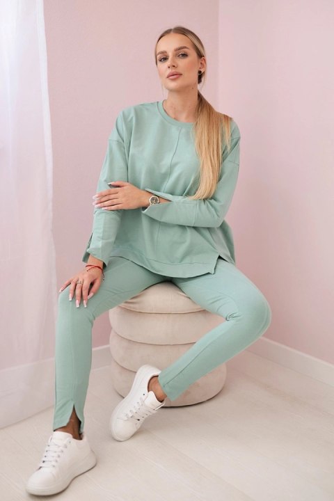 Komplet z bluzką oversize ciemny miętowy  