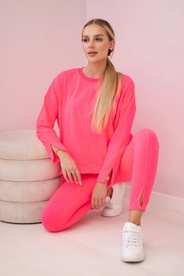Komplet z bluzką oversize różowy neon  