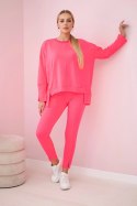 Komplet z bluzką oversize różowy neon  