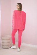 Komplet z bluzką oversize różowy neon  
