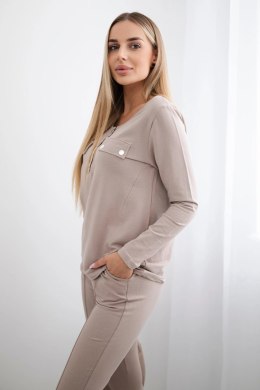 Komplet z dekoltem na napy ciemny beżowy  