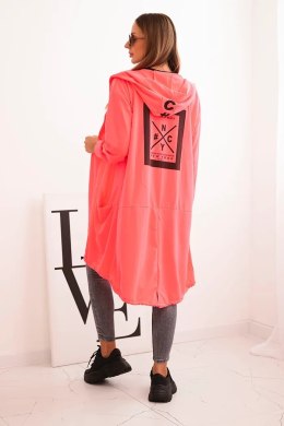Bluza Narzutka z kapturem oversize różowy neon  