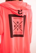 Bluza Narzutka z kapturem oversize różowy neon  