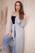 Sweter długi kardigan wiązany w talii szary  
