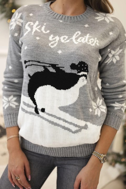 Sweter motywem świątecznym szary Sweter motywem świątecznym szary
