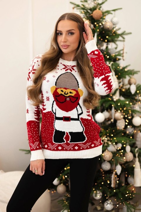Sweter świąteczny z Mikołajem ecru  