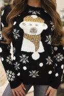 Sweter świąteczny z misiem czarny  