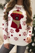 Sweter świąteczny z misiem ecru  