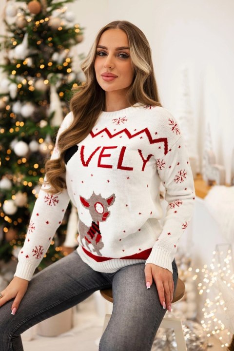 Sweter świąteczny z napisem ecru  