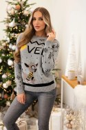 Sweter świąteczny z napisem szary  