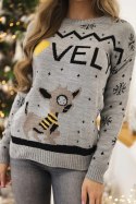 Sweter świąteczny z napisem szary  
