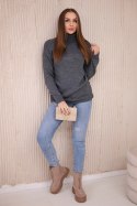 Sweter z wywijanym golfem ciemny szary  