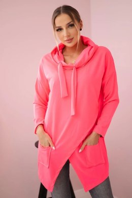 Tunika z kopertowym przodem Oversize różowy neon  
