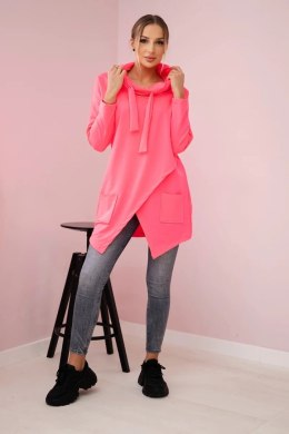 Tunika z kopertowym przodem Oversize różowy neon  