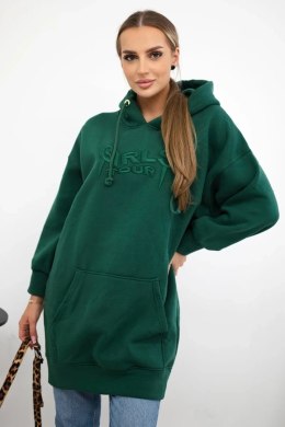 Bluza ocieplana z haftowanym napisem oversize ciemno zielona  