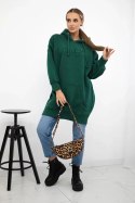Bluza ocieplana z haftowanym napisem oversize ciemno zielona  