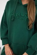 Bluza ocieplana z haftowanym napisem oversize ciemno zielona  