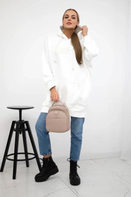 Bluza ocieplana z haftowanym napisem oversize ecru  
