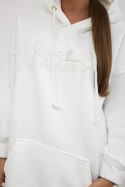 Bluza ocieplana z haftowanym napisem oversize ecru  