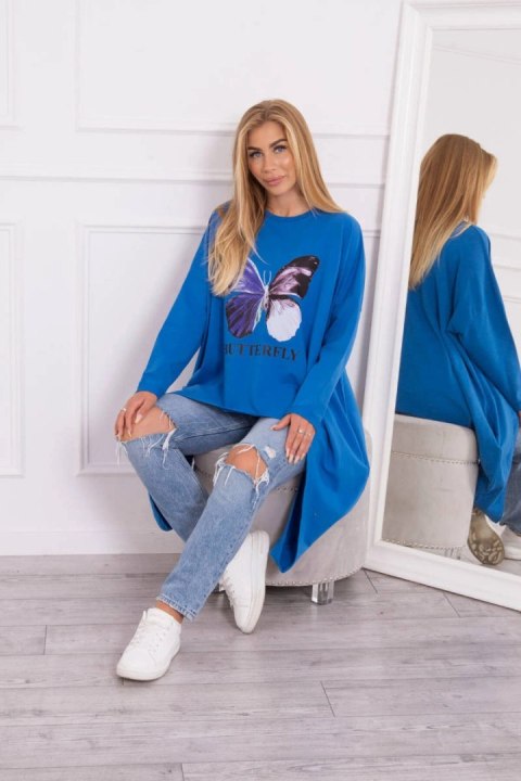 Bluzka z nadrukiem oversize chabrowa Bluzka z nadrukiem oversize chabrowa