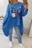 Bluzka z nadrukiem oversize chabrowa  