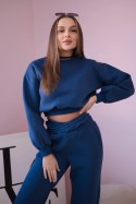 Komplet ocieplany z krótką bluzą jeansowy  