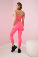 Komplet z bluzką top prążkowany różowy neon  