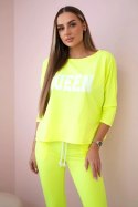 Komplet z nadrukiem Queen żółty neon  