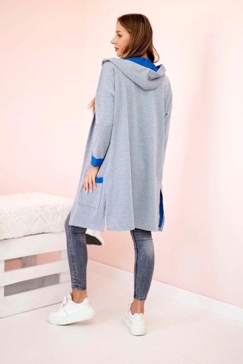 Bluza Narzutka dwukolorowa z kapturem chabrowy+szary Bluza Narzutka dwukolorowa z kapturem chabrowy+szary