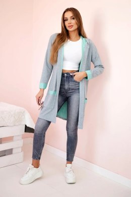Bluza Narzutka dwukolorowa z kapturem miętowy+szary  