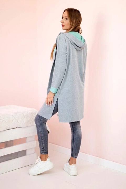 Bluza Narzutka dwukolorowa z kapturem miętowy+szary Bluza Narzutka dwukolorowa z kapturem miętowy+szary