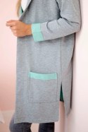 Bluza Narzutka dwukolorowa z kapturem miętowy+szary  